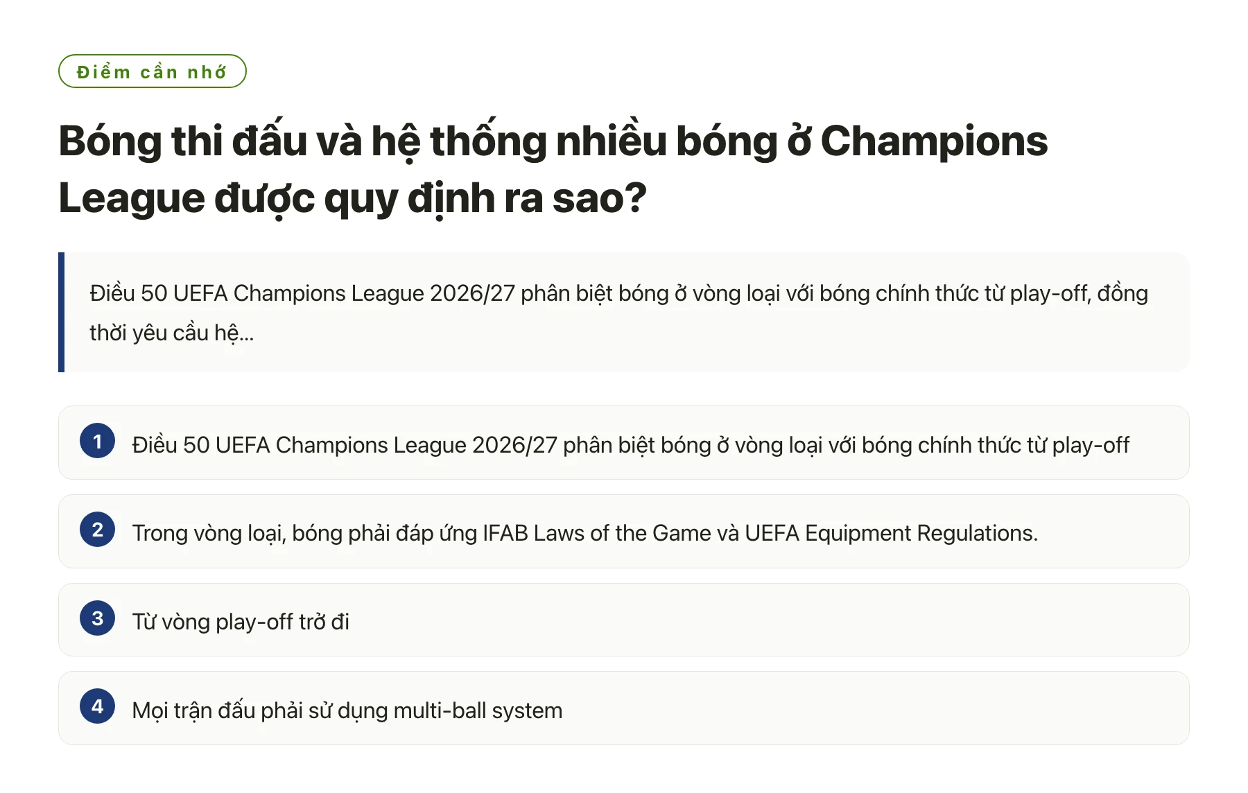 Bóng thi đấu và hệ thống nhiều bóng ở Champions League được quy định ra sao?——全文要点速览