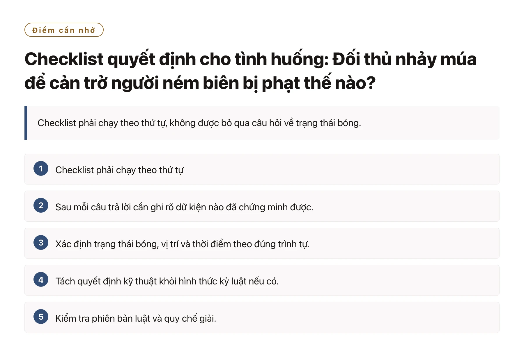Checklist quyết định cho tình huống: Đối thủ nhảy múa để cản trở người ném biên bị phạt thế nào?——全文要点速览